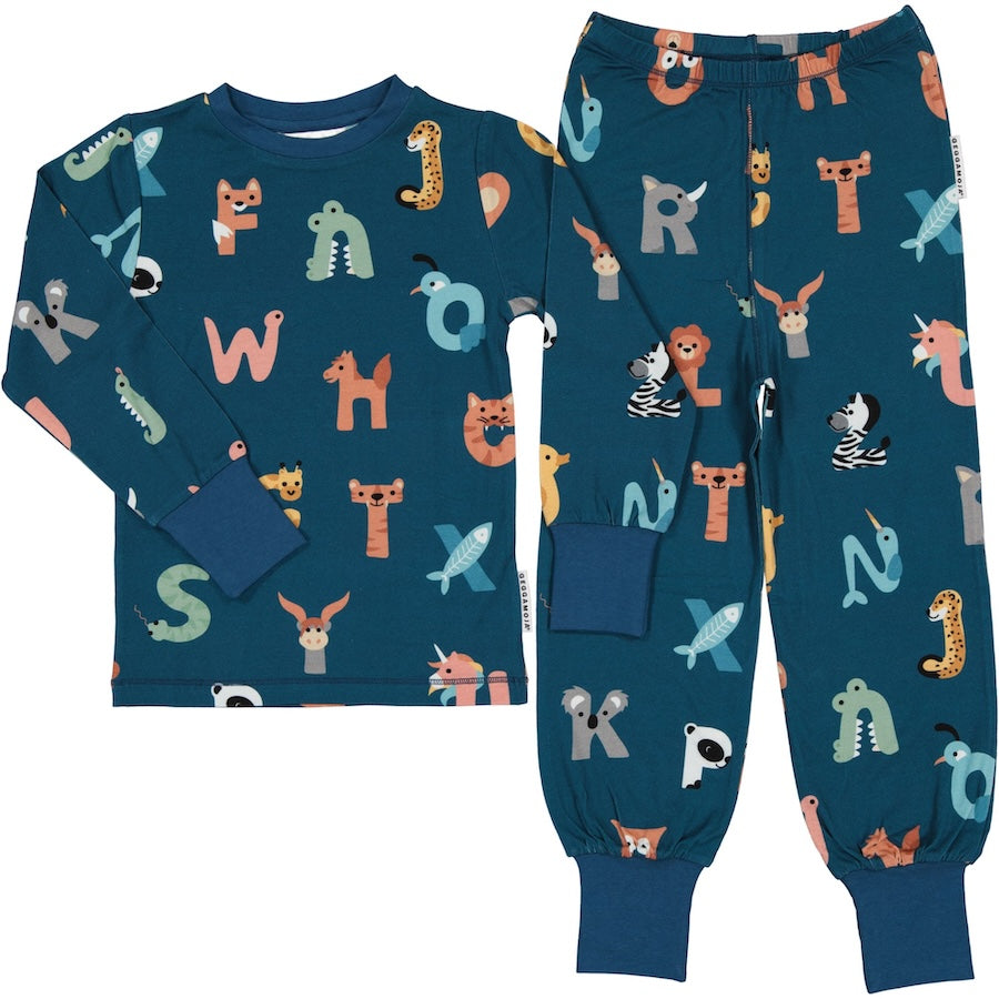 Bambus Pyjama zweiteilig langarm ANIMAL LETTERS