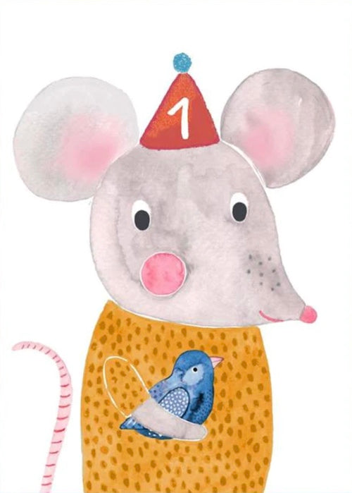 Frau Ottilie Postkarte 1.GEBURTSTAG MIT MAUS