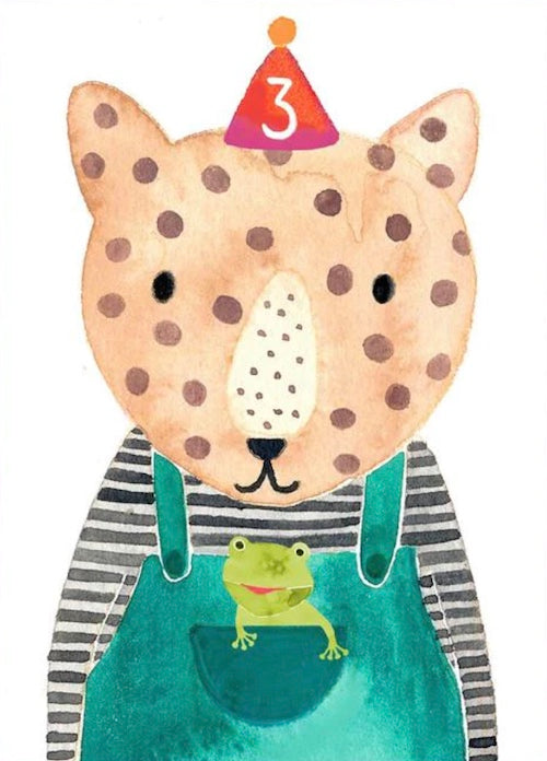 Frau Ottilie Postkarte 3. GEBURTSTAG MIT LEOPARD