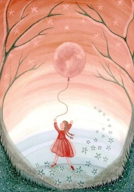 Bijde Hansje Postkarte GIRL WITH MOON BALLOON