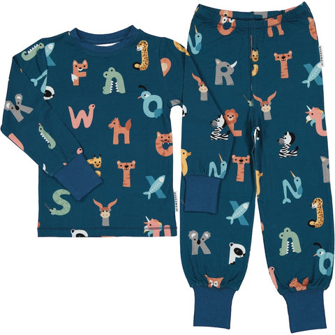 Bambus Pyjama zweiteilig langarm ANIMAL LETTERS