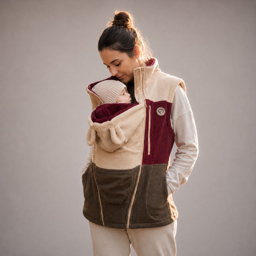 Wendbare Umstands- & Trageweste aus Cord & Fleece