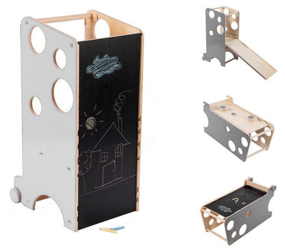Leea Montessori Learning Tower mit Rutschbahn und magnetischer Kreidetafel