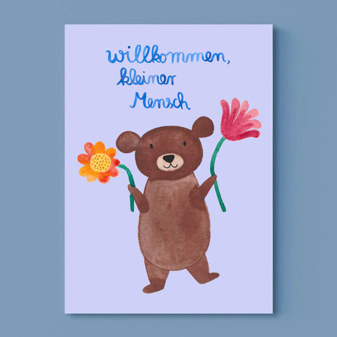 Postkarte WILLKOMMEN mit Teddy