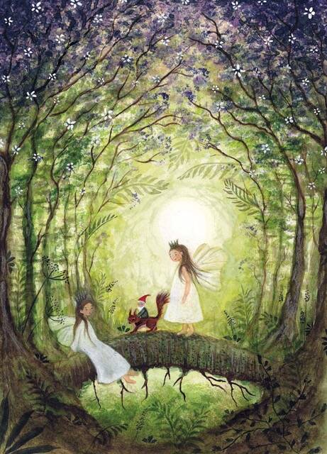 Bijde Hansje Postkarte FAIRIES WITH SQUIRREL