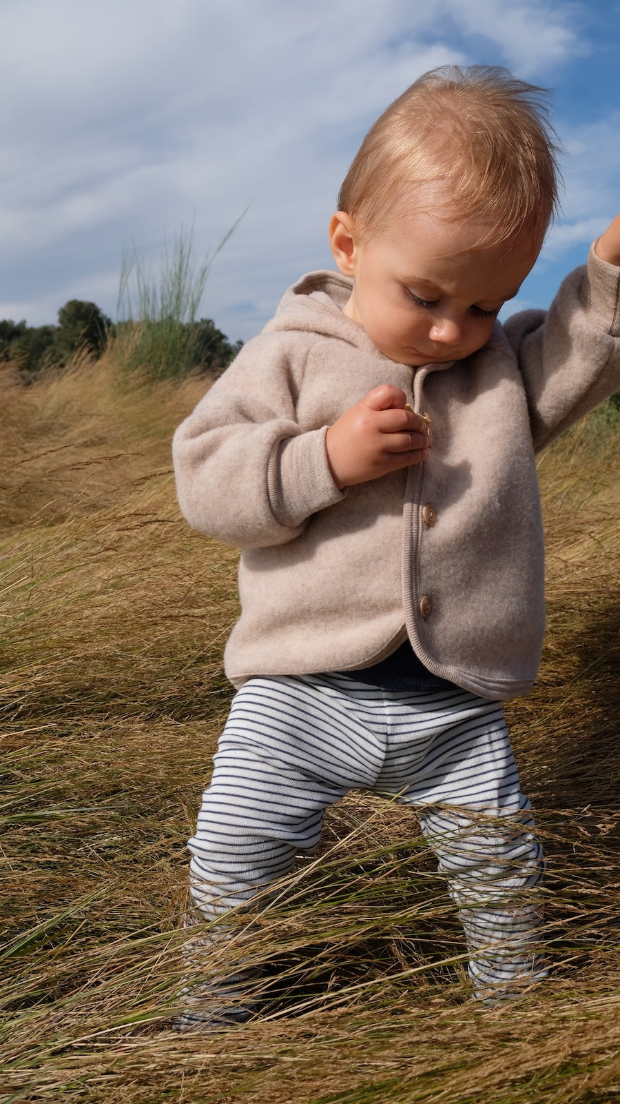 Wollfleece Kapuzenjacke mit Knöpfen